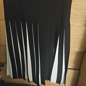 Zara Black and White Pleated-Panel Midi Skirt